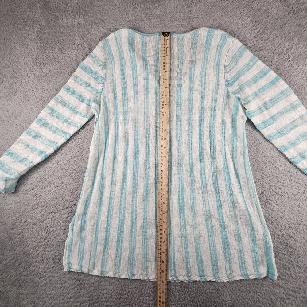 J.Jill Sweater Womens M Striped Open Knit Tassel V Neck Pockets Linen Swim Cover - Picture 8 of 12